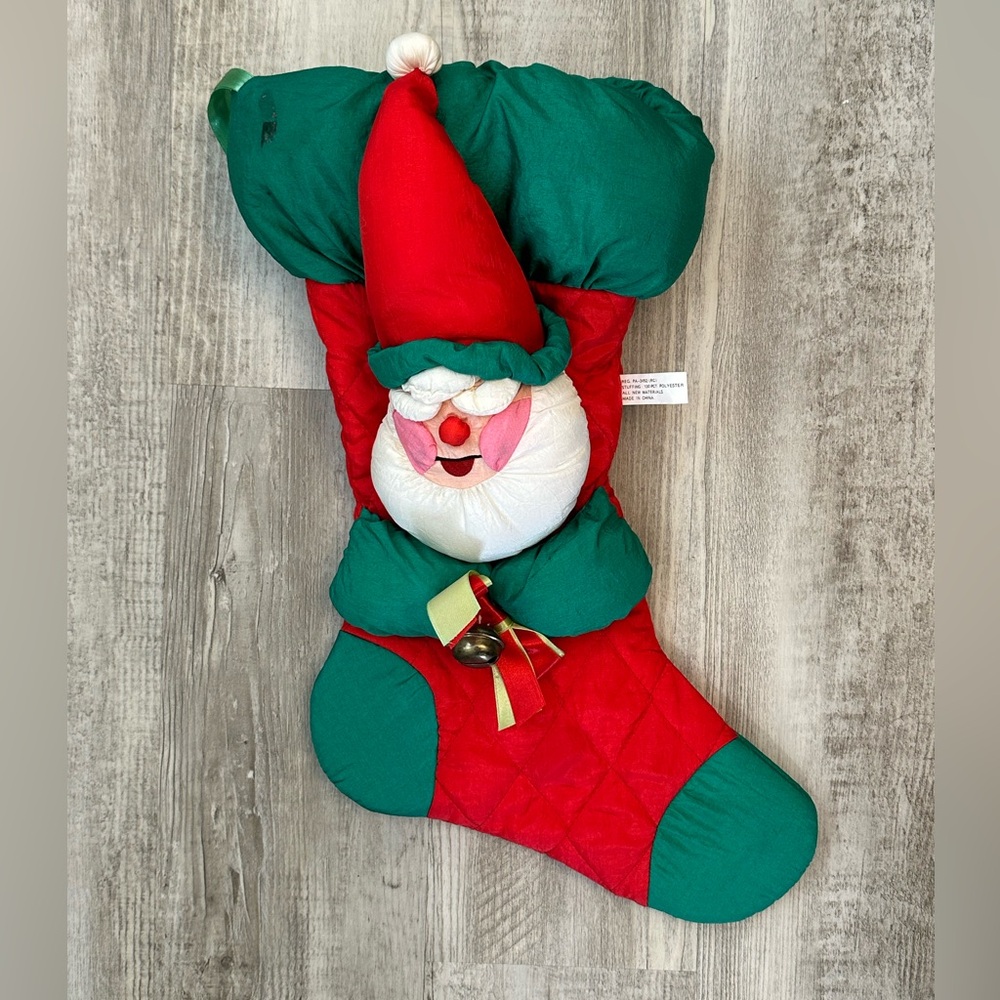 Santa Claus Plush Christmas Stocking Holiday Puffy 3D Vtg Parachute